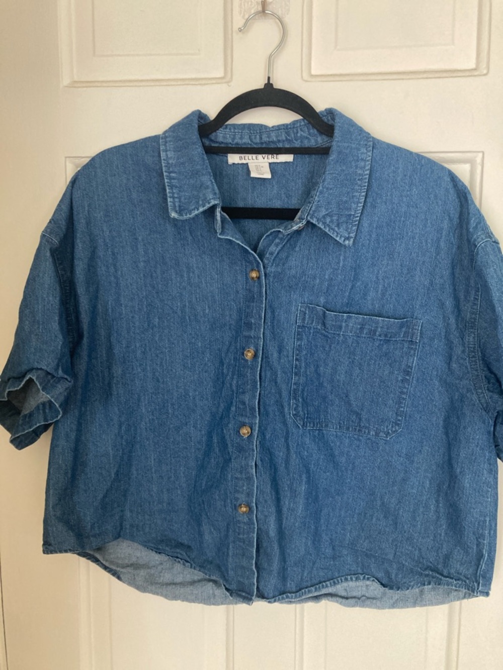 Belle Vere Women's Blue Denim Short-Sleeve Button-Down Shirt